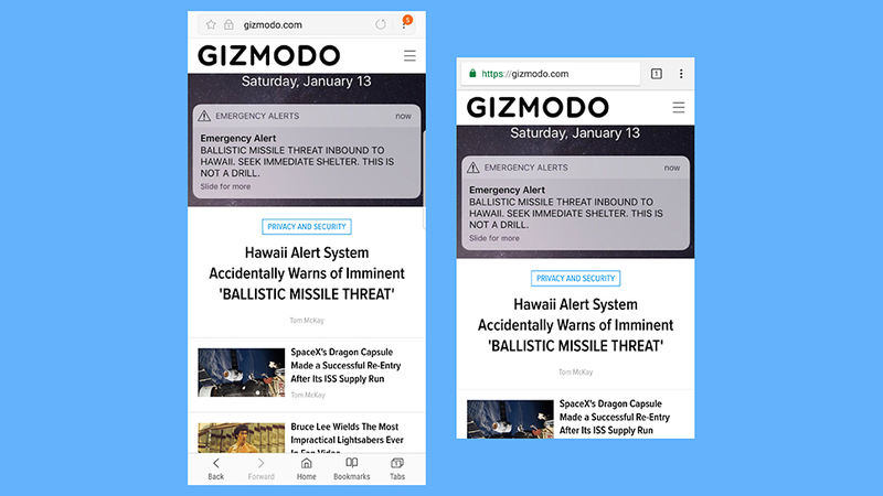Browser apps, Galaxy left and Pixel right. Image: Screenshot